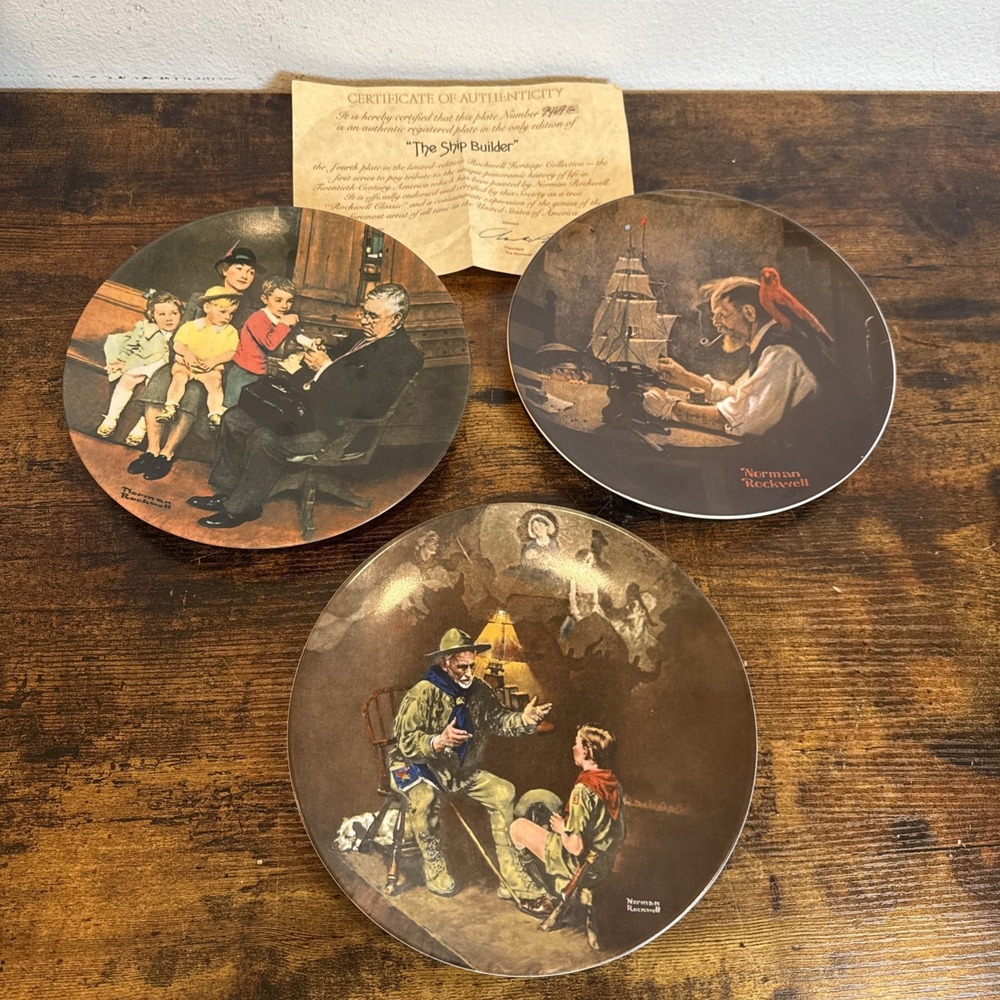 3 Norman Rockwell Limited Edition Numbered Collector Plate Bundle Knowles